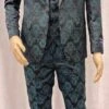Mens Paisley Suit -Black And Emerald GreenFloral Suit - Prom Party Suit