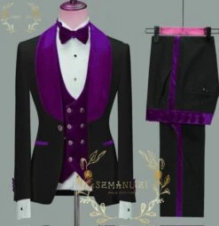 Mens Black Dinner. Jacket - Two Toned Color Blazer Black And Purple Sport Coat
