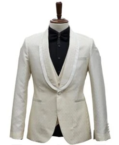 Ivory Tuxedo - Cream Wedding Suit- Off White Groom Shawl Lapel Suit