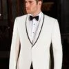 Mens Designer Charles Shawl Dinner Jacket In Ivory With Black Trim