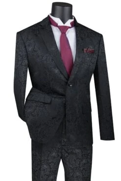 Mens Slim Fit Paisley Prom Suit In Black