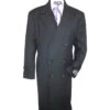 Mens Black Overcoat - Jet Black Double Breasted 100% Wool Button Closure Overcoat - Mens Topcoat