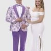 Mens Slim Fit Studded Lapel Paisley Lavender Prom Tuxedo