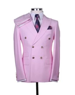 Mens Light Pink Double-Breasted Suit With Gold Buttons – 2-Piece Slim Fit Set -Alberto Nardoni Shop Light Pink Double Breasted Suits
