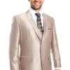 Men's Two Button Vested Shiny Sharkskin Wedding & Prom Fashion Champagne Light Suit