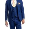 Indigo Solid Color 3 Piece Slim Fit Suit 1 Button Peak Lapel