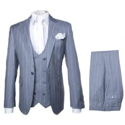 Rossi Man MAX RM1726 Slim Fit 3-Piece Suit – Elegant Grey Pinstripe Formal Suit For Men