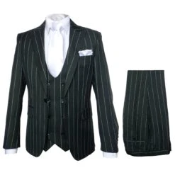Rossi Man MAX RM1727 Slim Fit 3-Piece Suit – Stylish Tailored Green Pinstripe Suit For Men