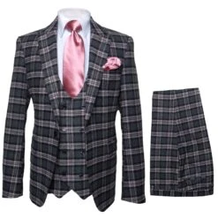 Rossi Man MAX RM1739 Slim Fit 3-Piece Suit – Stylish Black And Pink Tailored Suit For Men