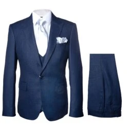 Rossi Man MAX RM1783 Slim Fit 3-Piece Suit – Modern Solid Blue Suit For Men