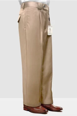 Mens Italian Wool Wide Leg Dress Pants In Tan