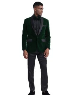 Mens Velvet Shawl Tuxedo Dinner Jacket In Hunter Green
