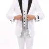 White Modern Fit Tuxedo 3 Piece With Black Lapel 6 Button Vest