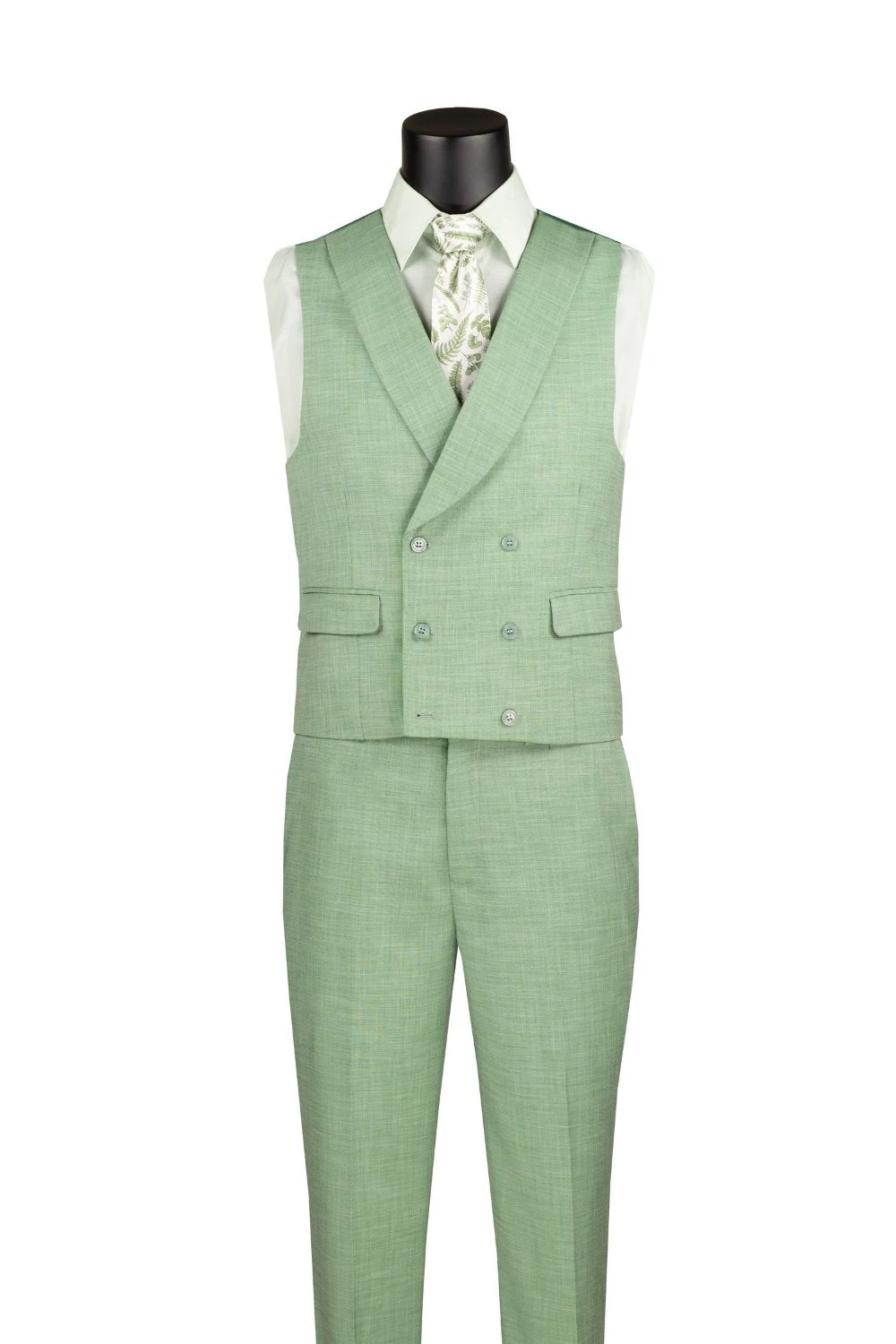 Light Green Modern Fit 3 Piece Suit With Vest And Adjustable Waist Band Pants 7 Light Green Modern Fit 3 Piece Suit With Vest And Adjustable Waist Band Pants - Image 7