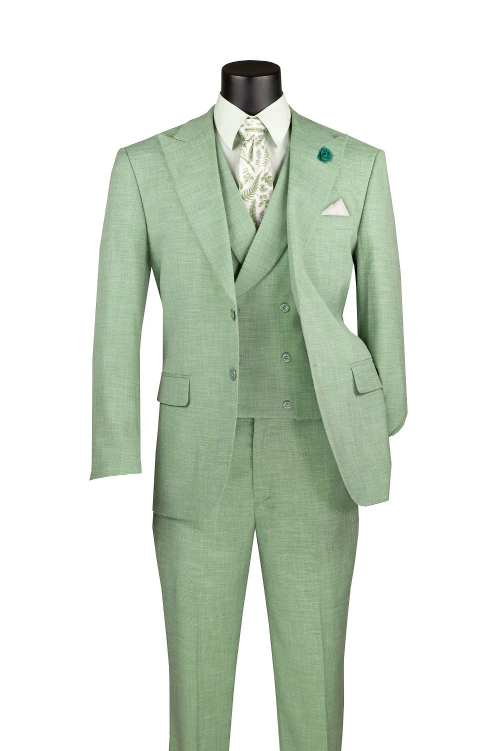 Light Green Modern Fit 3 Piece Suit With Vest And Adjustable Waist Band Pants 6 Light Green Modern Fit 3 Piece Suit With Vest And Adjustable Waist Band Pants - Image 6