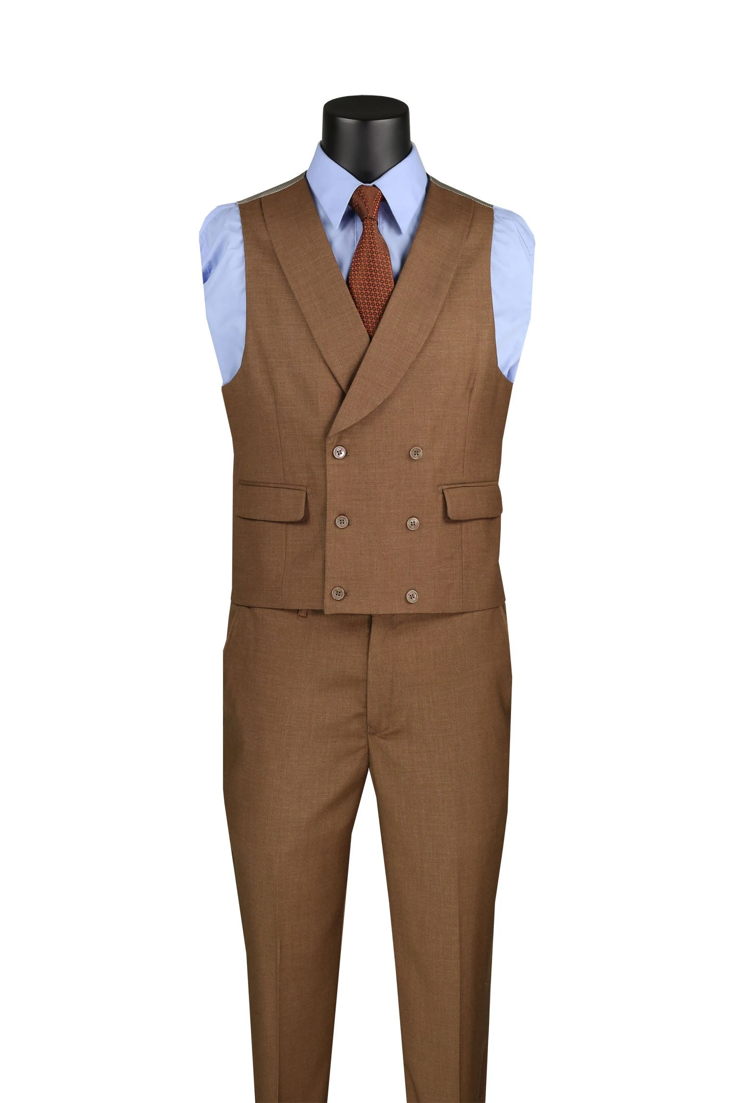 Light Brown Modern Fit 3 Piece Suit With Vest And Adjustable Waist Band Pants 2 Light Brown Modern Fit 3 Piece Suit With Vest And Adjustable Waist Band Pants - Image 2