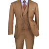 Light Brown Modern Fit 3 Piece Suit With Vest And Adjustable Waist Band Pants