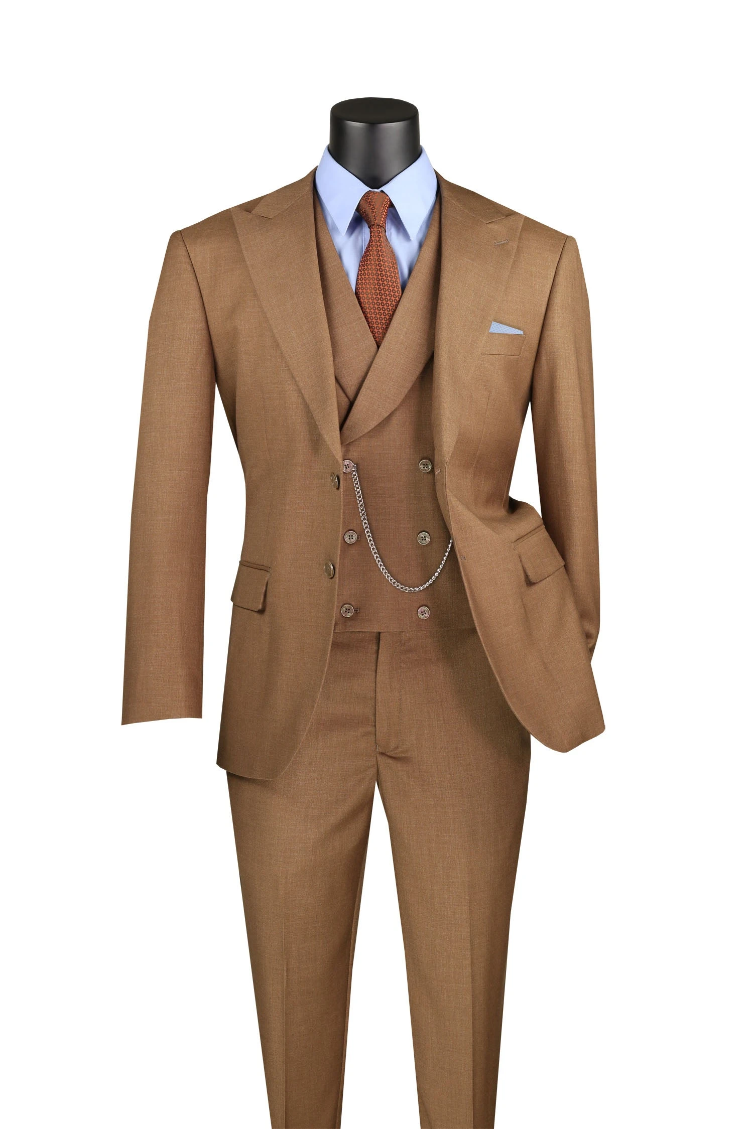 Light Brown Modern Fit 3 Piece Suit With Vest And Adjustable Waist Band Pants 1 Light Brown Modern Fit 3 Piece Suit With Vest And Adjustable Waist Band Pants