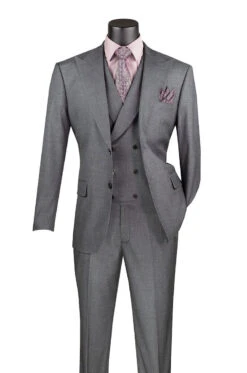 Charcoal Modern Fit 3 Piece Suit With Vest And Adjustable Waist Band Pants