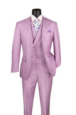 Lavender Modern Fit 3 Piece Suit With Vest And Adjustable Waist Band Pants