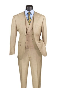 Taupe Modern Fit 3 Piece Suit With Vest And Adjustable Waist Band Pants