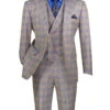 Blue Modern Fit Windowpane Peak Lapel 3 Piece Suit