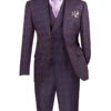 Purple Modern Fit Windowpane Peak Lapel 3 Piece Suit