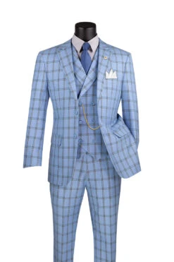 Lazio Collection - Modern Fit Windowpane Suit 3 Piece In Light Blue