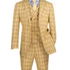 Lazio Collection - Modern Fit Windowpane Suit 3 Piece In Tan