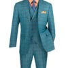 Lazio Collection - Modern Fit Windowpane Suit 3 Piece In Teal Blue