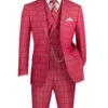 Lazio Collection - Modern Fit Windowpane Suit 3 Piece In Raspberry