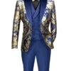Navy Gold Modern Fit 3 Piece Suit With Matching Bow Tie