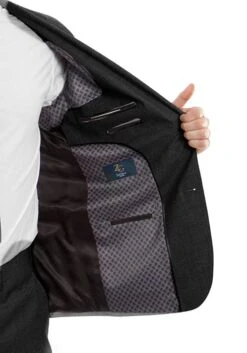 Arezzo Collection - 100% Wool Suit Modern Fit Italian Style 2 Piece In Black -Alberto Nardoni Shop MW246 01 Open1