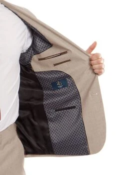 Arezzo Collection - 100% Wool Suit Modern Fit Italian Style 2 Piece In Tan -Alberto Nardoni Shop MW246 06 Open