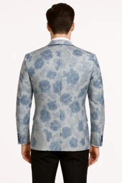 Men's Blue And Gray Tuxedo - Sky Blue Paisley Embroidered Dinner JacketJacket With Satin Trim And Matching Bow Tie -Alberto Nardoni Shop Men s Blue and Gray Tuxedo 03