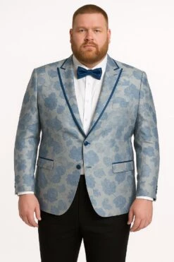 Men's Blue And Gray Tuxedo - Sky Blue Paisley Embroidered Dinner JacketJacket With Satin Trim And Matching Bow Tie -Alberto Nardoni Shop Men s Blue and Gray Tuxedo 04