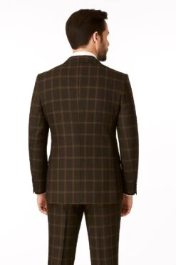 Men's Brown Plaid Double-Breasted Wool Suit – Classic Windowpane Two-Piece Formal Suit By Rossiman -Alberto Nardoni Shop Men s Brown Plaid Double Breasted Wool Suit Classic 03
