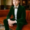 Men’s Emerald Green Velvet Suits – Slim Fit Tuxedo For Weddings, Prom, And Red Carpet Events