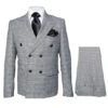 Men's Grey Glen Plaid Double-Breasted Suit – Classic Prince Of Wales Check Two-Piece Set By Rossiman