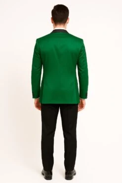 Men's Sateen Emerlad Green Tuxedo Jacket With Black Satin Lapel And Bow Tie – Slim Fit Prom And Party Blazer -Alberto Nardoni Shop Men s Sateen Emerlad Green Tuxedo Jacket 03
