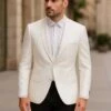 Men’s White Tuxedo Dinner JacketSwirl Pattern Tuxedo Jacket With White Satin Shawl Lapel - Paisley Pattern