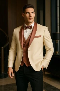 Men's White And Rose Gold Tuxedo With Mauve Satin Vest And Bow Tie – Elegant Formalwear For Weddings And Events 9 Men's White And Rose Gold Tuxedo With Mauve Satin Vest And Bow Tie – Elegant Formalwear For Weddings And Events -Alberto Nardoni Shop Men s White and Rose Gold Tuxedo 05