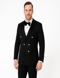 Men’s Black Double-Breasted Tuxedo – Classic Shawl Lapel Suit With Gold Buttons For Weddings, Galas, And Black Tie Events -Alberto Nardoni Shop Men sBlackDouble BreastedTuxedo