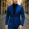 Men's Royal Blue Shiny Satin Suit – 2-Piece Slim Fit Tuxedo With Peak Lapel