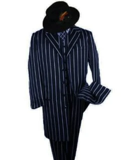 Mens Gangster Striped Pattern Zoot Suit In Black White Chalk Stripe
