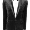 Men's Velvet Velour Men's Blazer Sport Coat Two Button Jacket With Black Trim Black