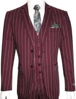 Gangster Suit - Mobster Suit - Mafia Suit For Mens 2 Button Gangster Pinstripe Suit In Burgundy