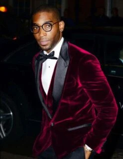 Mens Designer Velvet Dinner JacketBurgundy