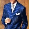 Mobster Suit - Mafia Suit For Mens Double Breasted Gangster Pinstripe In Royal & White