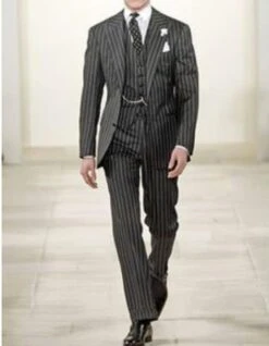 Gangster Suit - Mobster Suit - Mafia Suit For Men 2 Button Gangster Pinstripe Suit In Black & White